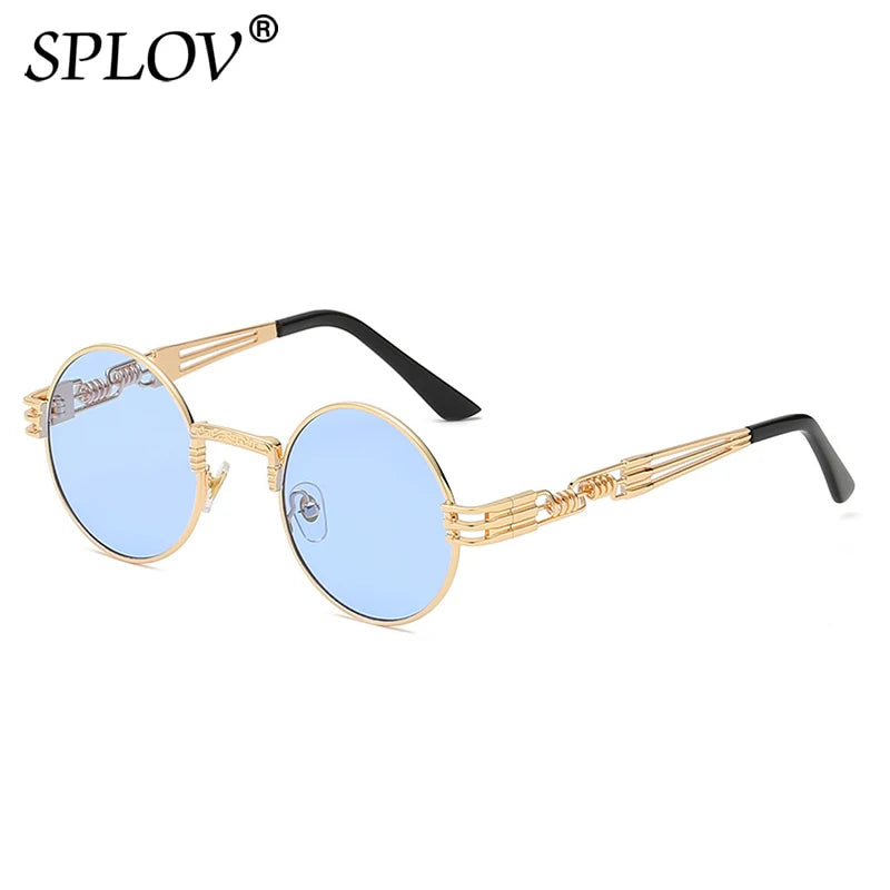 SPLOV New Fashion Retro Steampunk Round Metal Sunglasses for Men and Women Double Spring Leg Colorful Eyewear UV400