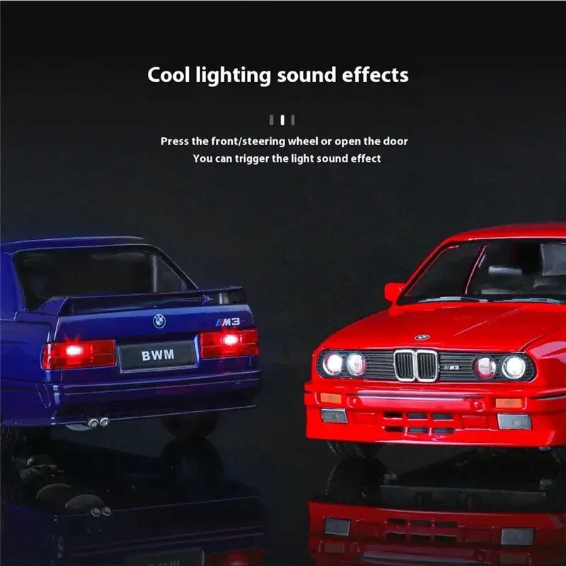 1:24 1988 BMW M3 E30 Alloy Sports Car Model Diecasts Metal Classic Car Model High Simulation Sound and Light Childrens Toys Gift