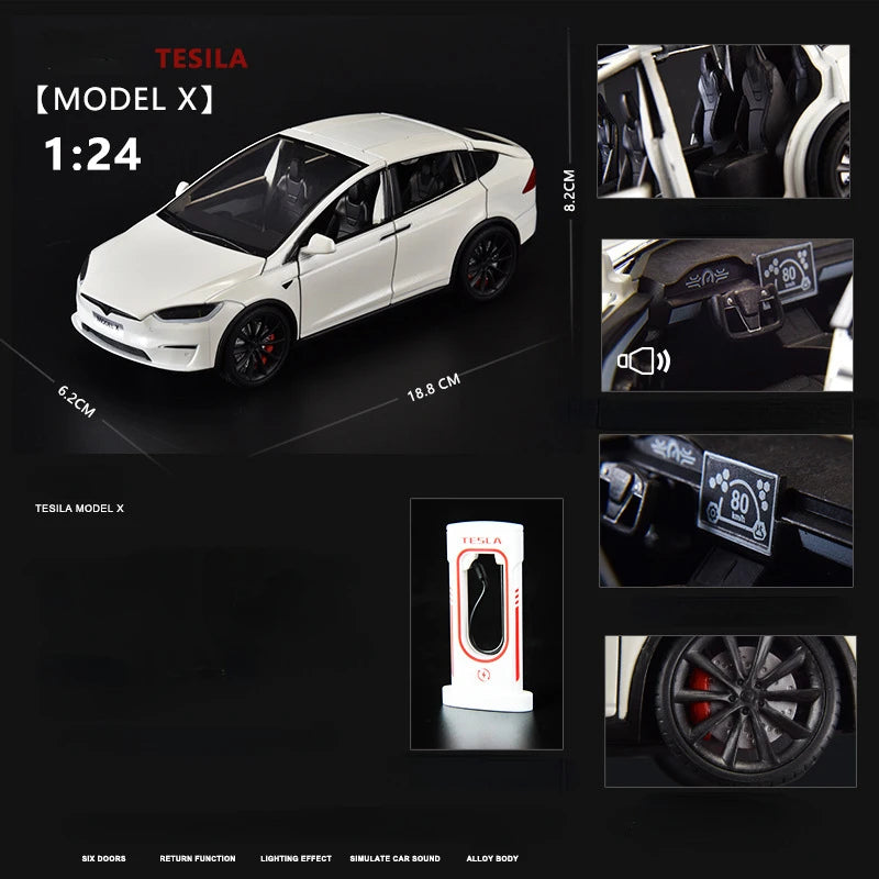 1:24 Tesla Model X Simulation Alloy Car Model Vehicle Sound And Light Pull Back Toy Car Boy Collection Decoration Gift C292