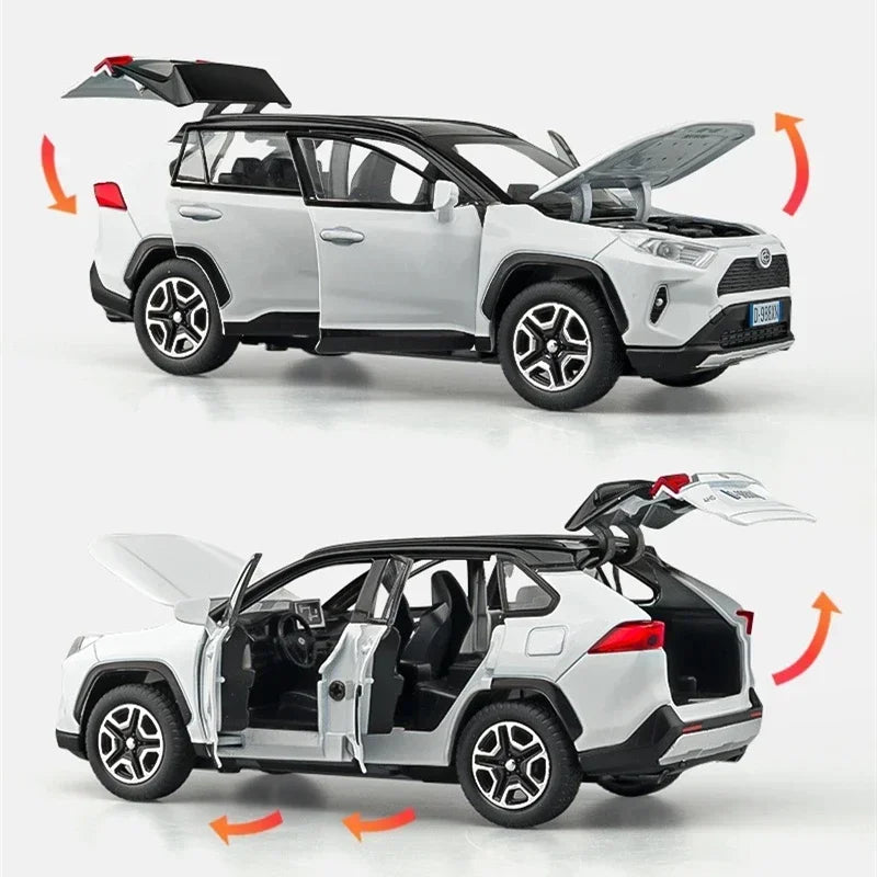 1:32 Toyota RAV4 SUV Alloy Car Model Diecasts Metal Vehicles Car Model Simulation Sound and Light Collection Childrens Toy Gift