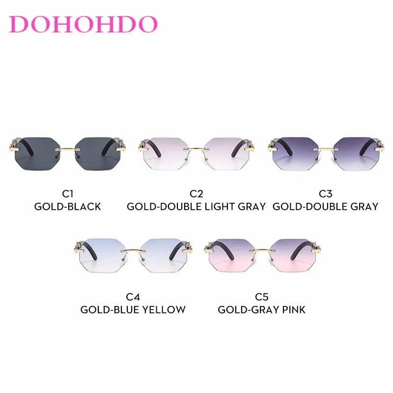 Trendy Classic Rimless Polygon Sunglasses Men Women Retro Luxury Brand Design Summer Traveling Beach Shades Lentes De Sol UV400