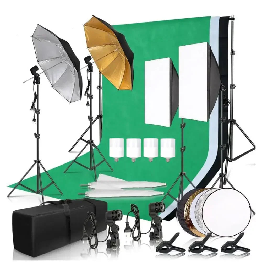 Photography Lighting Kit 2x3M Photo Background Backdrops Soft Umbrella Softbox Light Stand  Portable Bag For Photo Studio Shoot