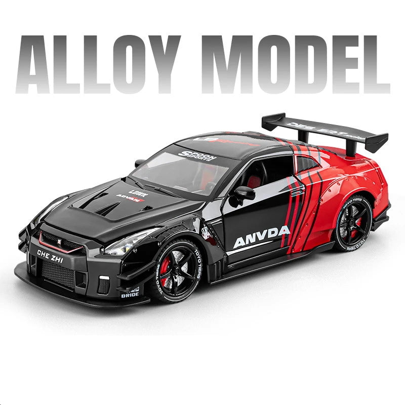 1/24 Nissan GTR GT-R R35 Alloy Sports Car Model Diecast Metal Racing Vehicles Car Model Sound and Light With Spray Kids Toy Gift