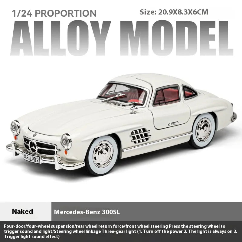 1:24 Mercedes-Benz 300SL Classic Car Alloy Diecast Car Model Home Interior Decoration Ornaments Sound & Light Collect Gift C361