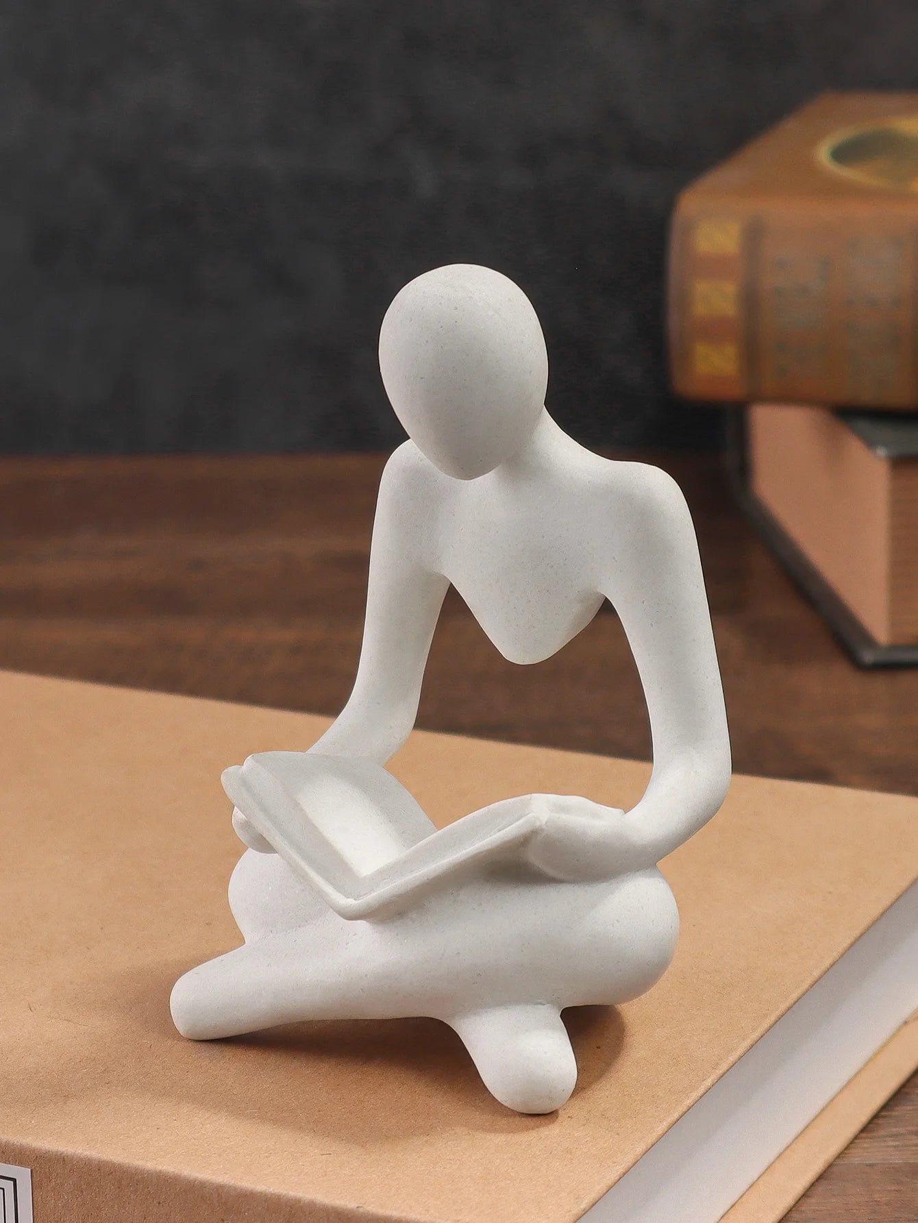 Minimalist Creative Sitting Reader Sculpture - Resin Art Craft, Home Decor Piece for Bookshelf, Living Room, Office