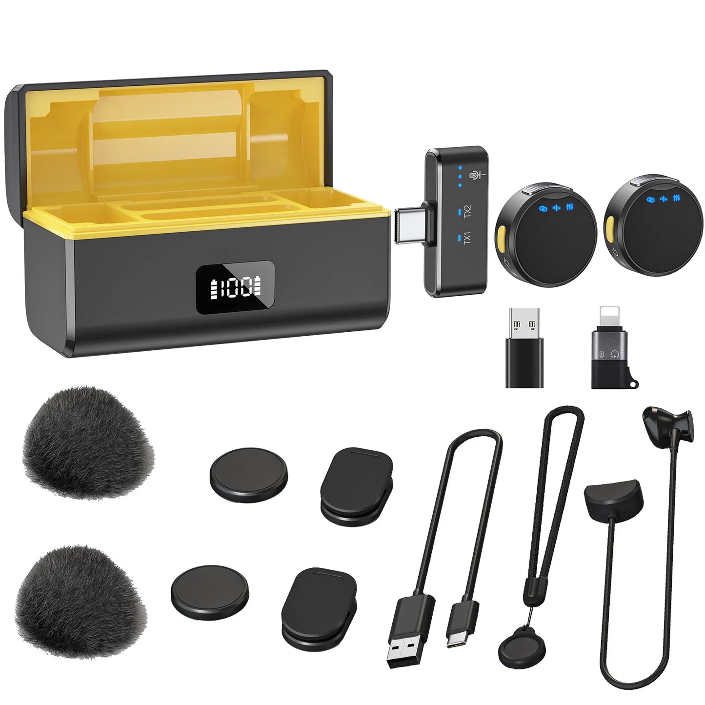 100M Wireless Microphone for Phone Professional Magnetic Lavalier Microphone with Charging Box Noise Reduction for Recording