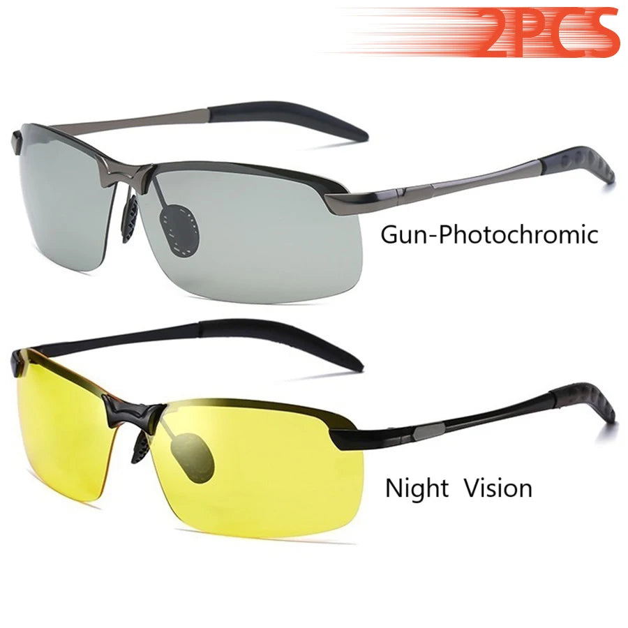 Men Photochromic Polarized Sunglasses Driving Fishing Chameleon Glasses Change Color Sun Glasses Day Night Vision UV400 Eyewear