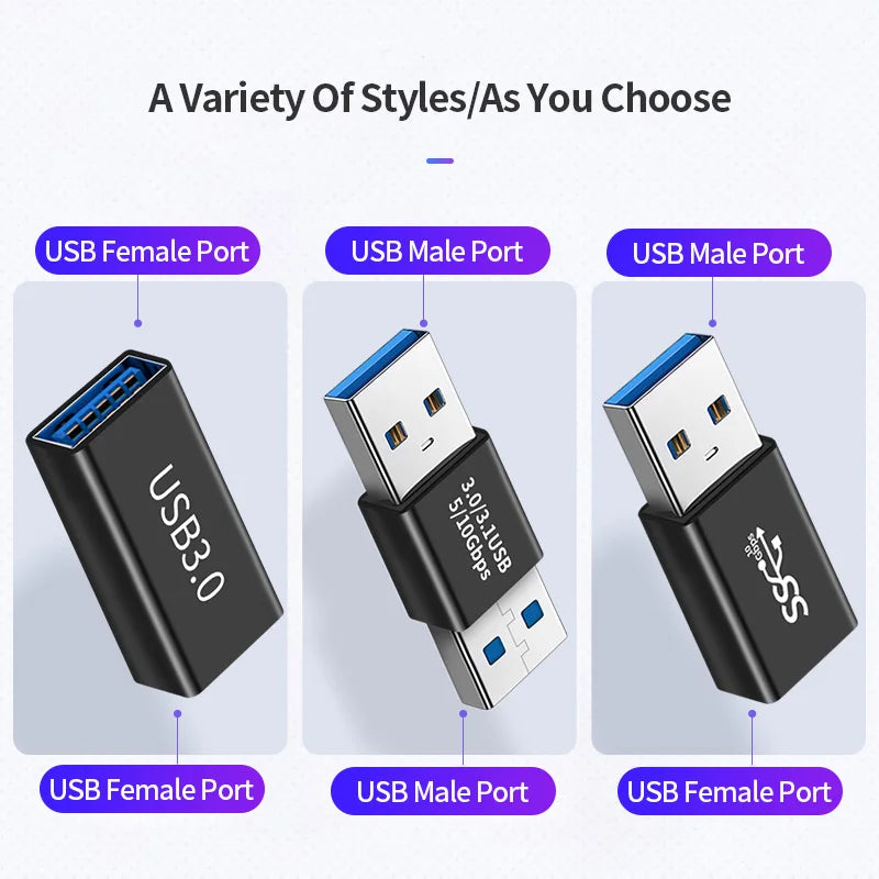 USB 3.0 Connector USB To USB Adapter 5Gbps Gen1 Male to Male Female USB Converter SSD HDD Cable Extender USB 3.0 Extension Plug