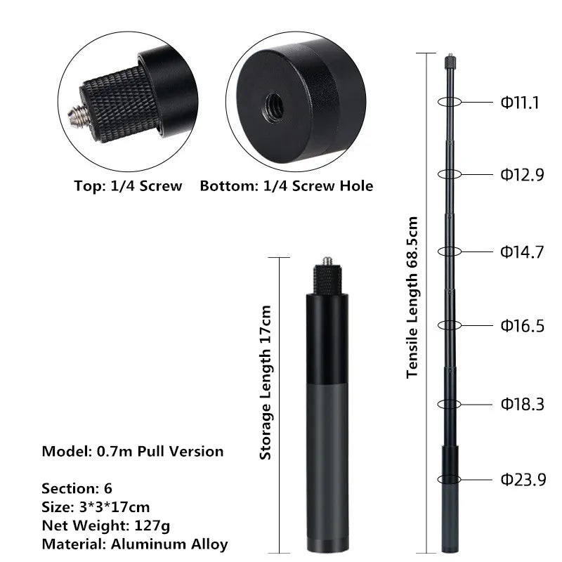 Invisible Extended Edition Selfie Stick Scalable Monopod for Insta 360 X3 X4 GoPro 13 12 11 10 9 8 DJI OSMO 5 PRO Stick Tripod