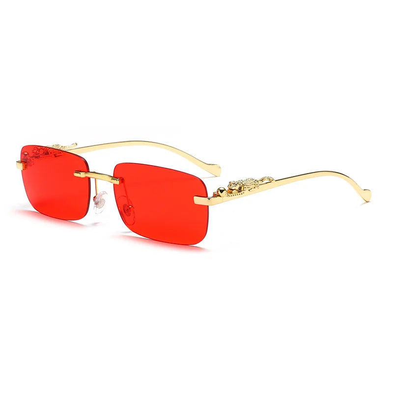 New Rimless Rectangle Vintage Metal Leopard Head Sunglasses Fashion Frameless Tinted Glasses Shades for Women Men