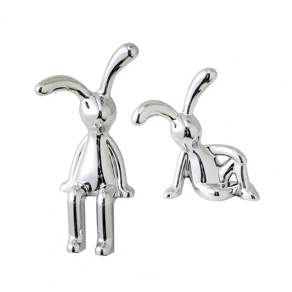 2Pcs Long Ear Funny Cute Bunny Figurine Ornament Electroplating Rabbit Model Toy Statue Car Dashboard Decor Home Christmas Gift