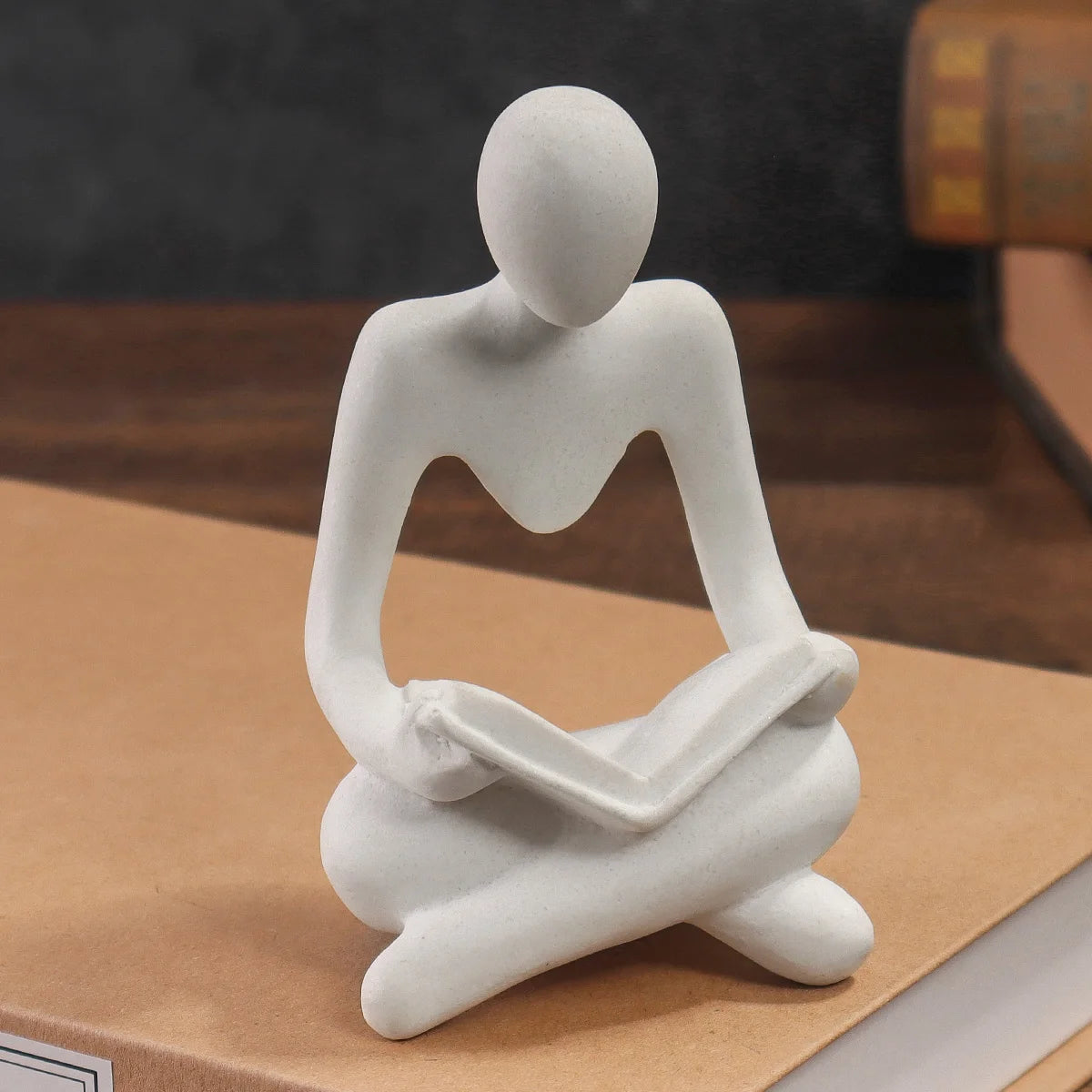 Minimalist Creative Sitting Reader Sculpture - Resin Art Craft, Home Decor Piece for Bookshelf, Living Room, Office