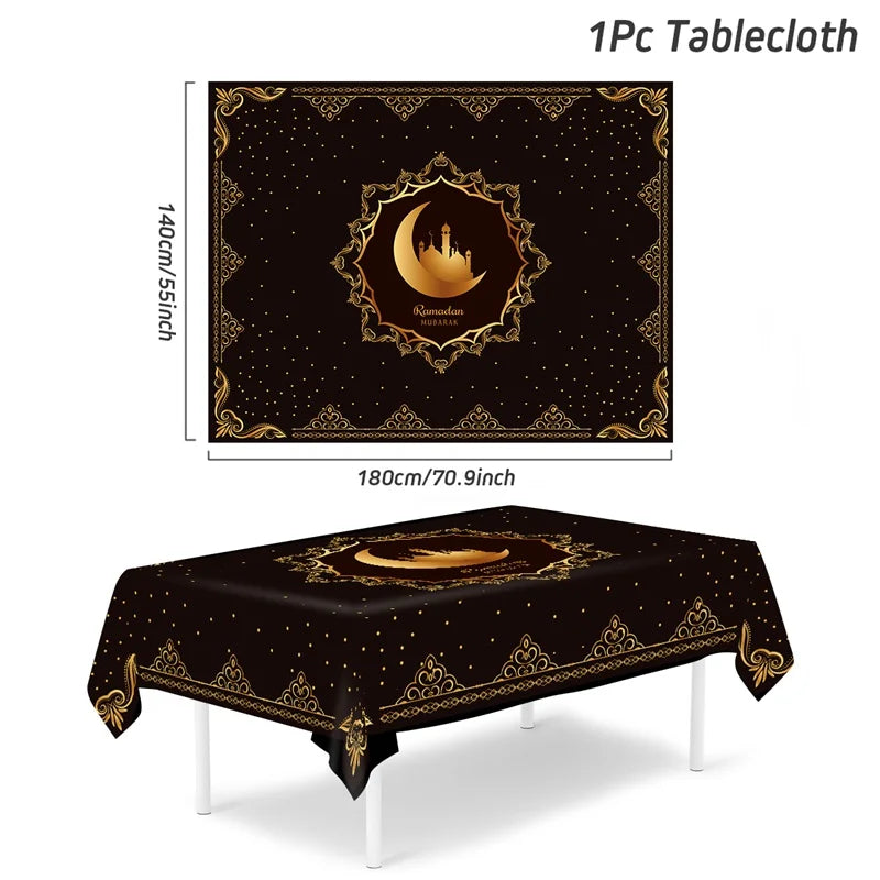 Eid Mubarak Star Moon Tablecloth Ramadan Kareem Decor for Home 2025 Islamic Muslim Party Eid Al Adha Supplies Castle Table Cover