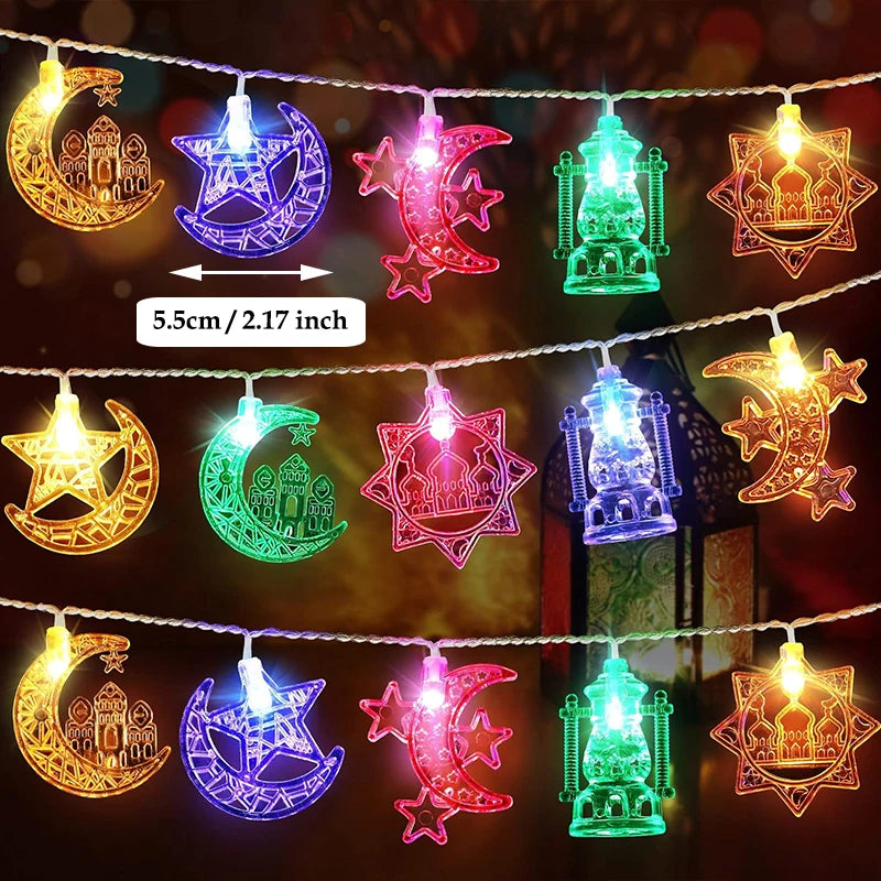 Eid Mubarak Moon Star LED String Light Eid Islamic Muslim Party Supplies Kareem Ramadan Decoration For Home Eid Al-Fitr Ornament