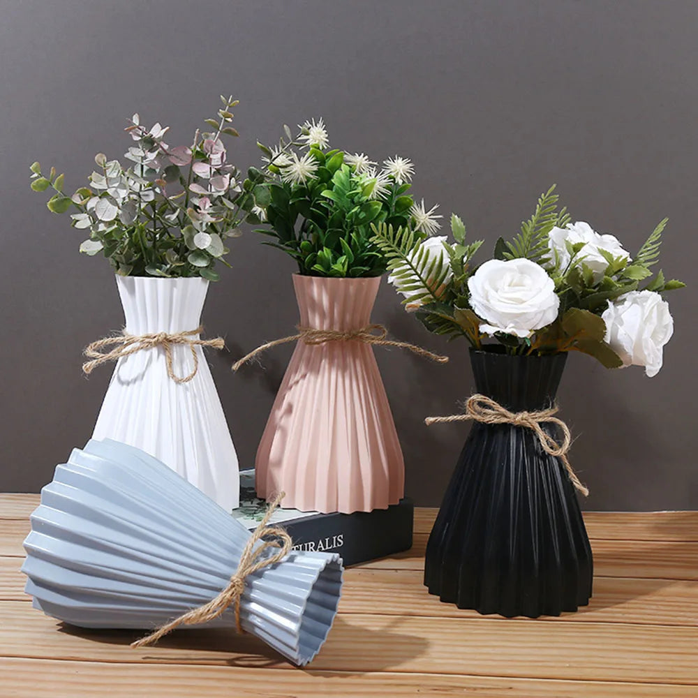 Vase Dry Flower Bottle Simple Modern Waist Cinching Creative Flower Vase Flower Arrangement Plastic Flowerpot Home Decorations