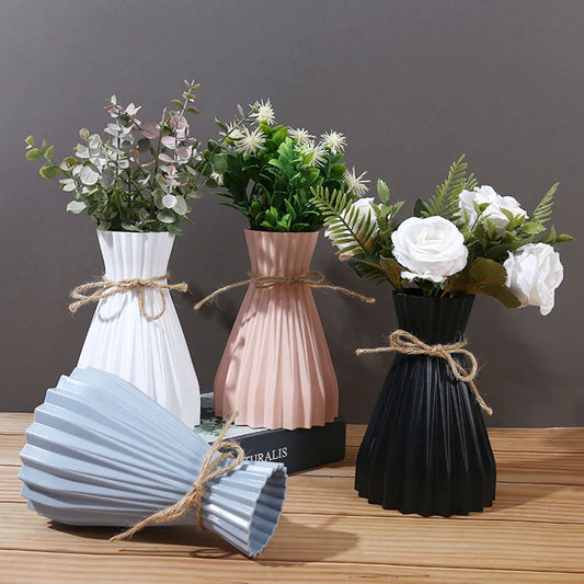 Vase Dry Flower Bottle Simple Modern Waist Cinching Creative Flower Vase Flower Arrangement Plastic Flowerpot Home Decorations