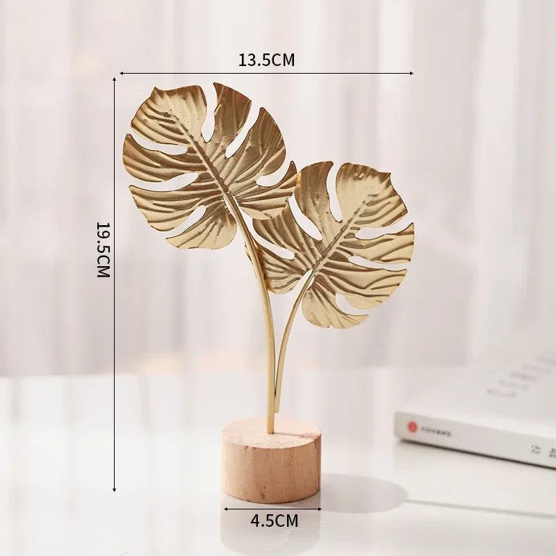 New Golden Ginkgo Leaf Feather Metal Model Figurines Manual Desktop Crafts Ornaments Photo Props Statues Sculptures Home Decor