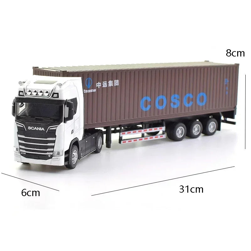 1:50 SCANIA Diecast Metal Model Toy Container truck Pull Back With Sound & Light Trailer Car Toys Xmas Gifts