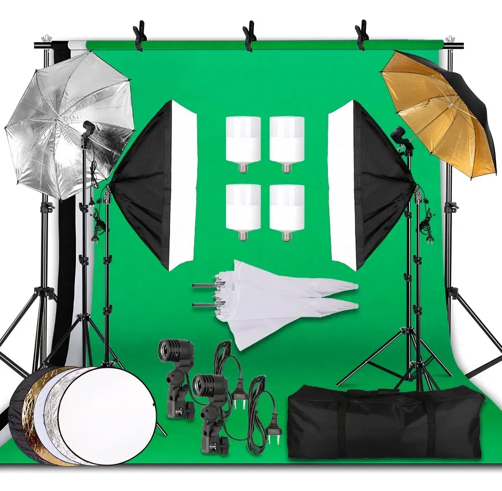 Photography Background Frame Support Softbox Lighting Kit Photo Studio Equipment Accessories With 3Pcs Backdrop And Tripod Stand