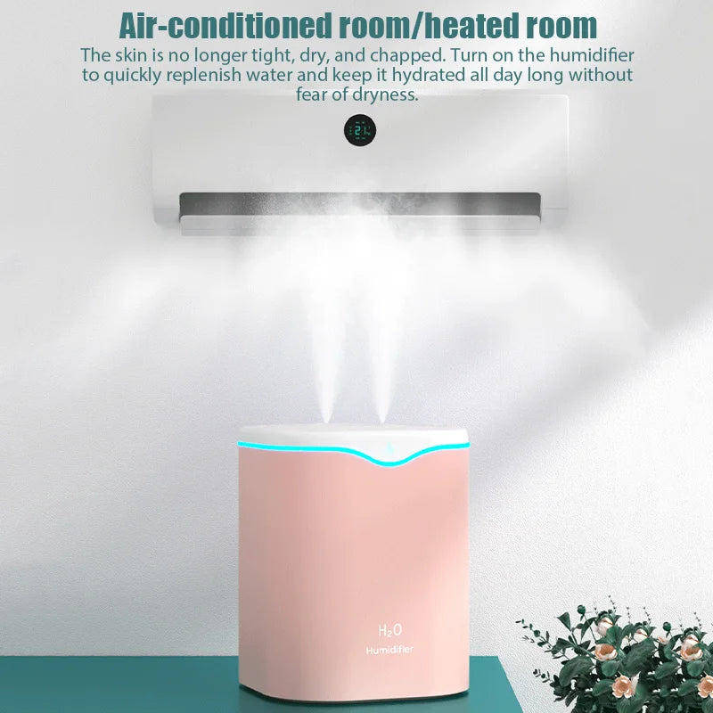 New USB Humidifiers Silent Double Spray Large Capacity Household with LED Lamp Air Conditioning Room Air Humidification Spray