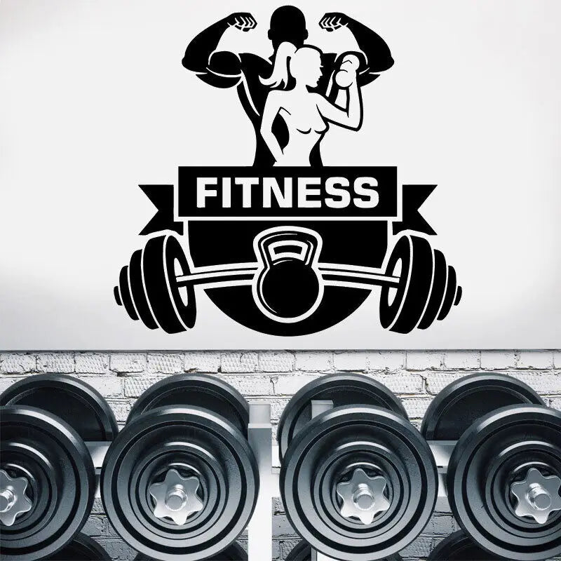 Love Fitness Vinyl Wall Stickers Muscle Couple Gym Weightlifting Iron Exercise Stickers Mural Training Room Gym Art Sticker Js20