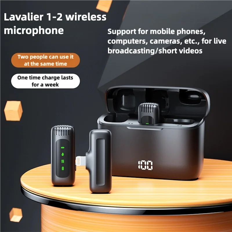 FIFAR Wireless Lavalier Lapel Microphone Portable Noise Reduction Audio Recording For iPhone Android PC With Charging Box