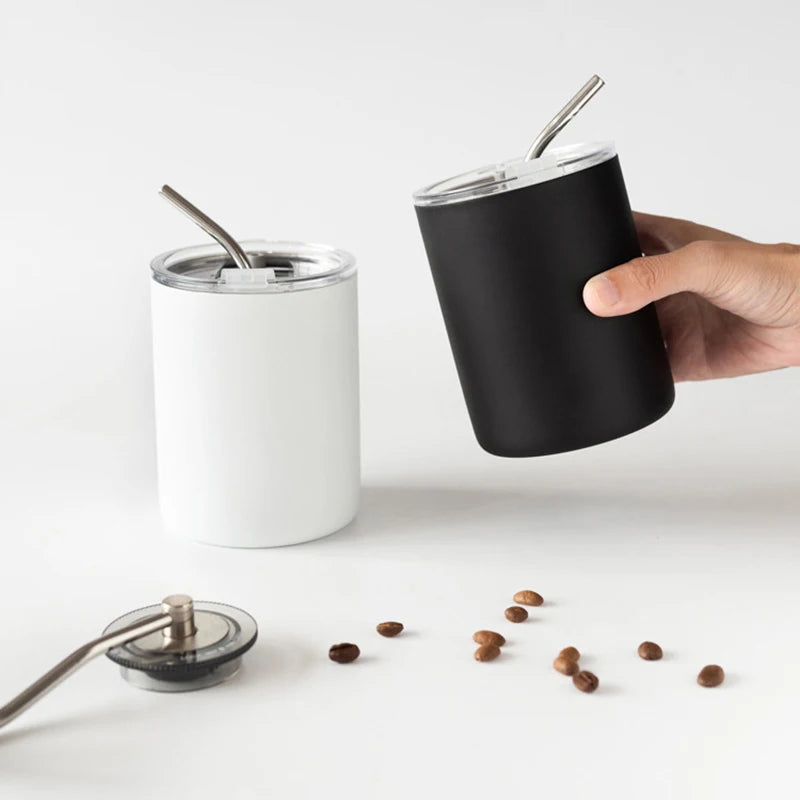 304 stainless steel double-layer vacuum insulated cup, with straw, lid, office cup, personal cup, coffee cup, sharing cup