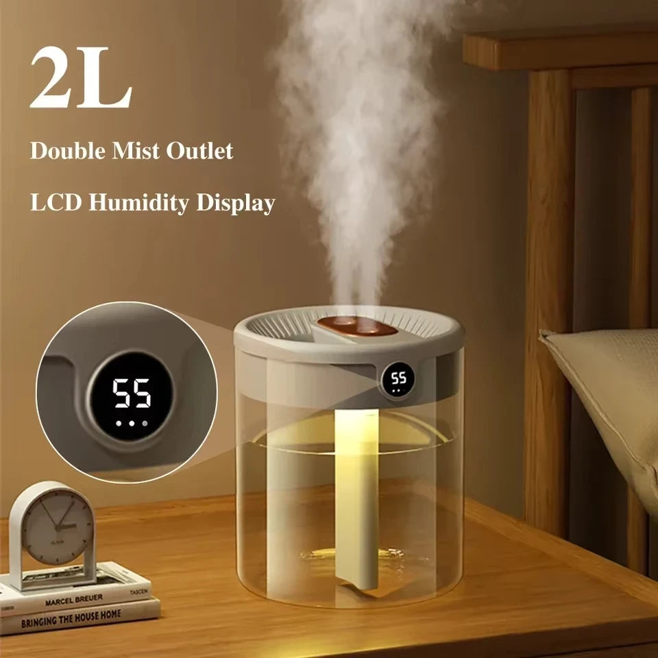 Xiaomi 2L Dual Spray Humidifier Digital Night Light USB Plug Big Capacity Nano Fine Mist Household Car Air Humidification Device