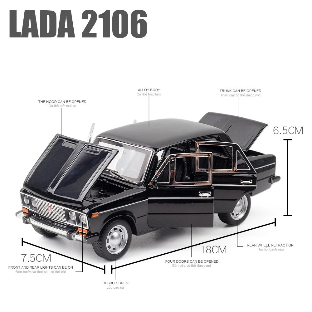 1:24 Russian LADA 2106 Alloy Car Die Cast Toy Car Model Sound and Light Children's Toy Collectibles Birthday gift