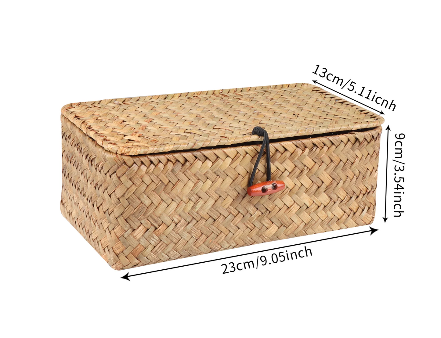 Storage Shelf Basket with Lid Rectangular Handmade Seagrass Rattan Woven Makeup Organizer Multipurpose Container Natural Box for