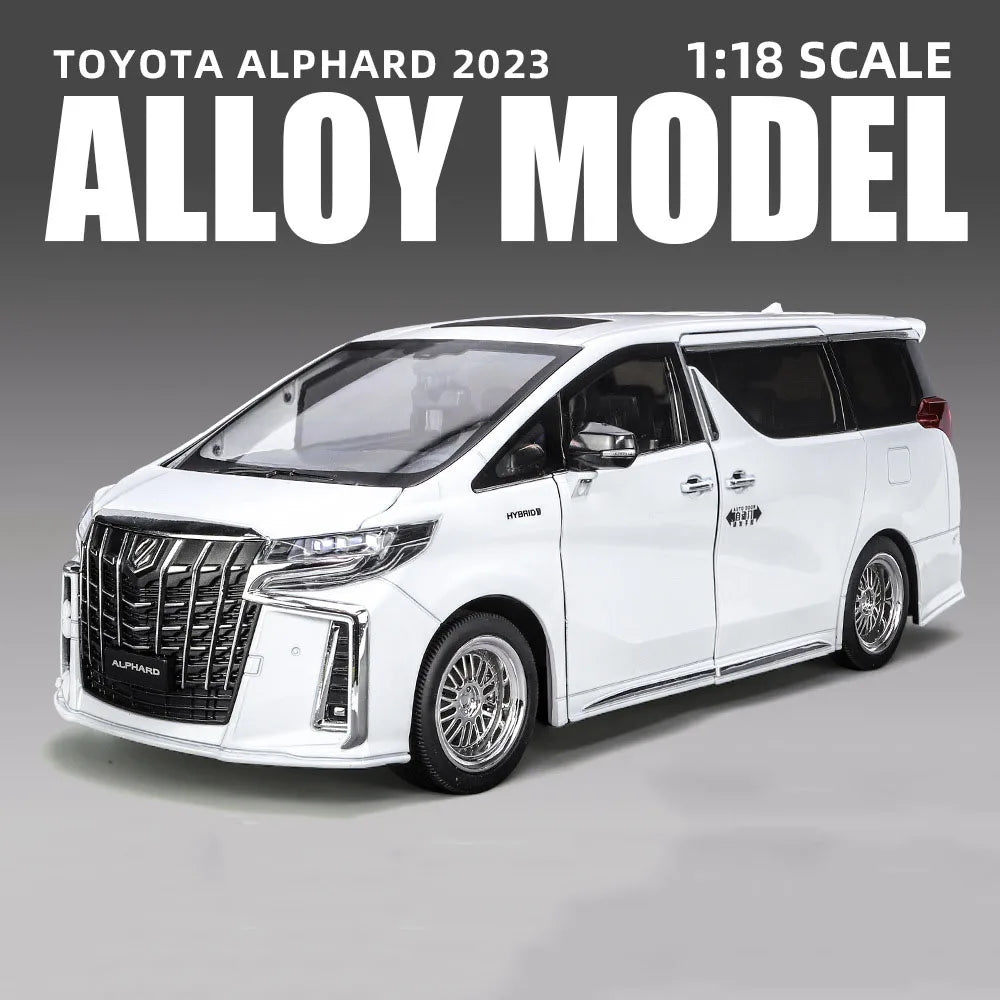 Big 1/18 Alphard Alloy Cars Model Toy Door Opened Simulation MPV Car Toys with Sound and Light Pull Back Vehicle for Boys Gifts