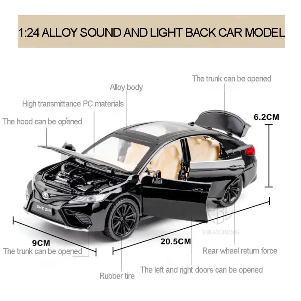 1:24 Toyota Camry Alloy Car Model Toys Metal Diecast High Simulation Strong Vehicle Model Sound Light Toy For Boys Birthday Gift