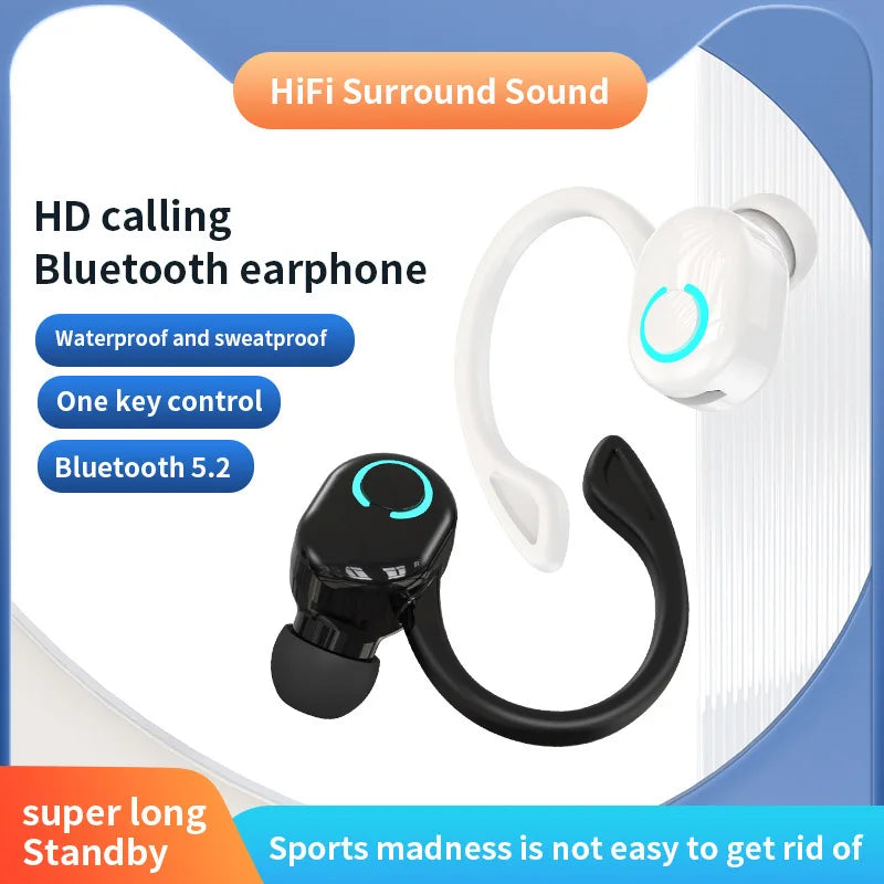 Bluetooth 5.1 Headset Business Wireless Earbuds Earphone Stereo Sport Game Headphone Ear Hook Mini HIFI Bass Noise Cancelling F8