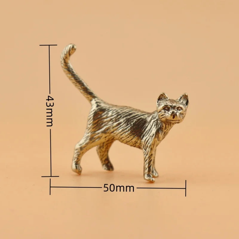 Creative Retro Brass Little Pet Cat Statue Interesting Mini Long-Tailed Cat Tabletop Ornament Miniature Home Decor Crafts Gift