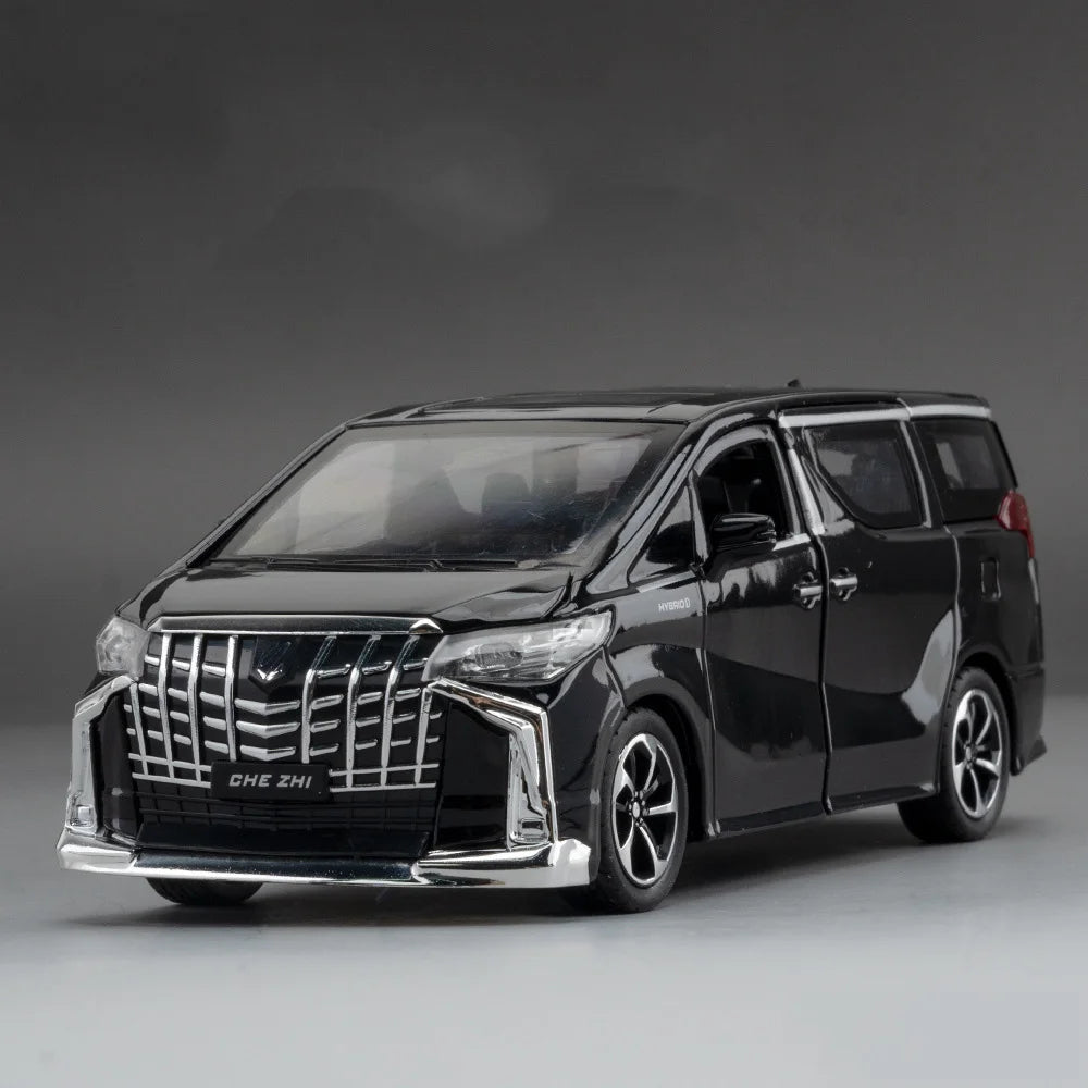 1:32 Scale Alphard Model Car Toys Alloy Diecast MPV Sound Light Doors Opened Pull Back Rubber Tires Vehicle Models for Kids Gift