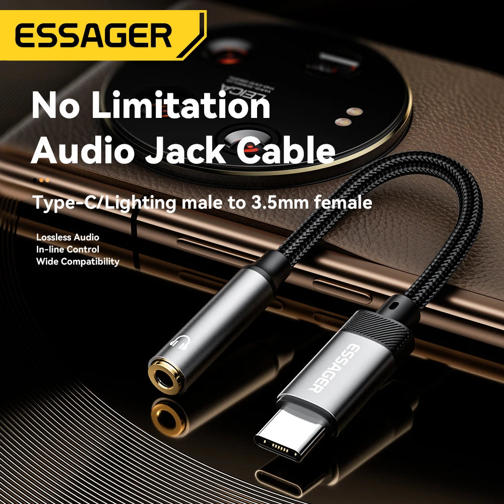 Essager Type C To 3.5mm Jack AUX Cable for iPhone 15 Samsung MacBook Lightning to 3.5mm Headphone Audio Adapter for iPhone14 13