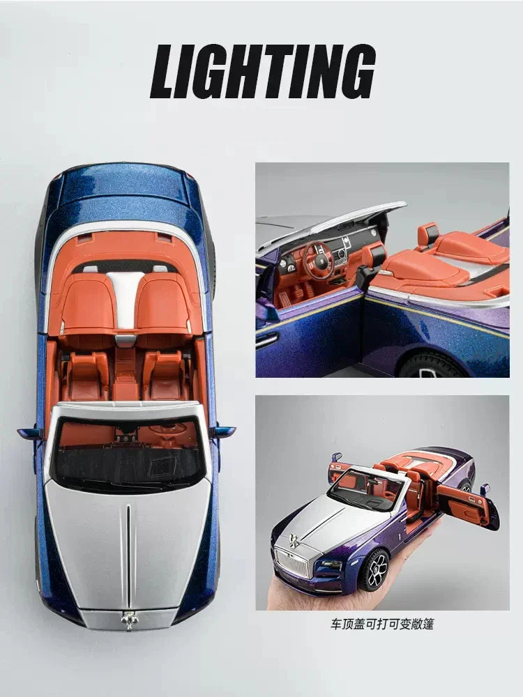 1:24 Rolls Royce Dawn Car Model Simulation Alloy Convertible Sports Car Sound And Light Pull Back Toy Car Boy Collection Gift