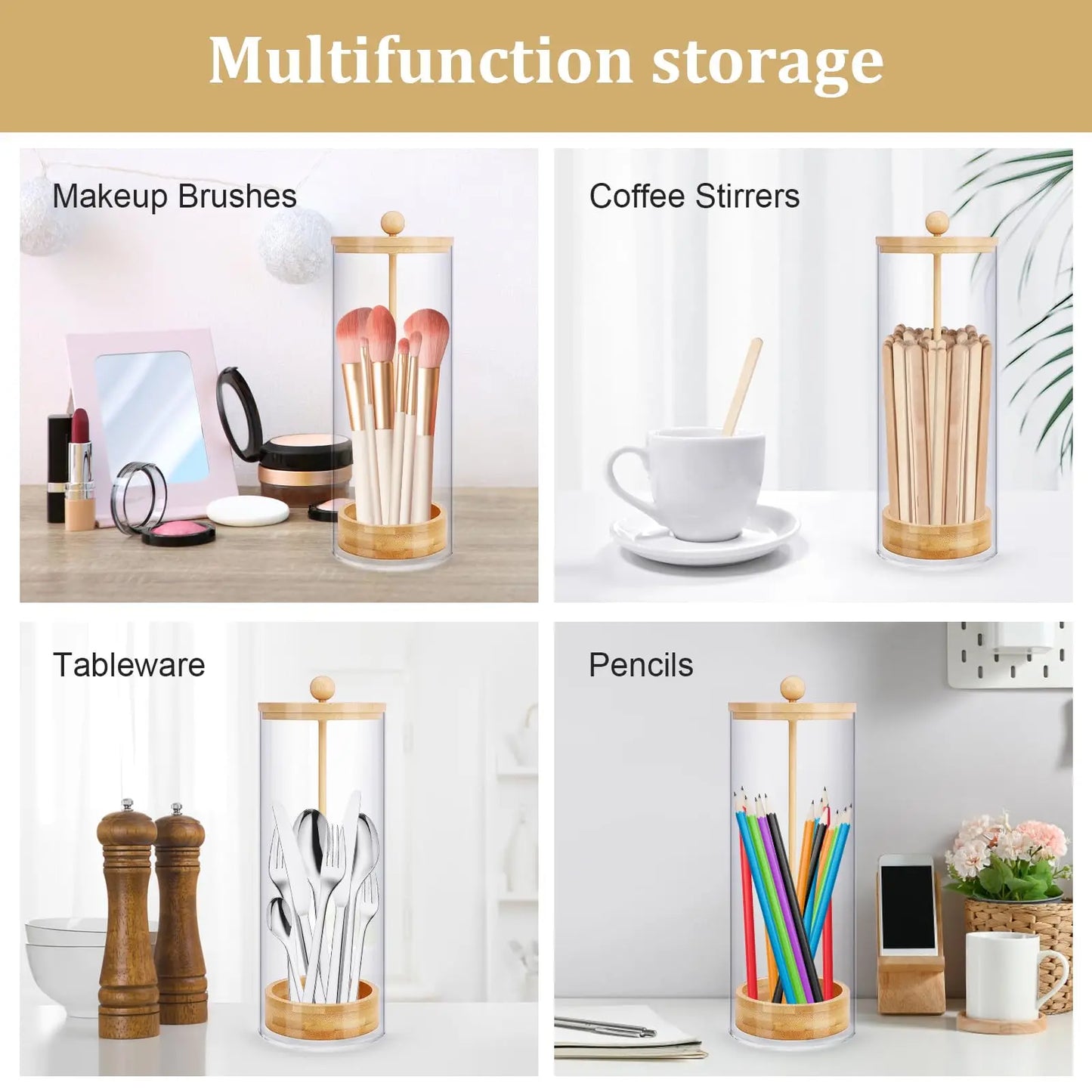 Bamboo Drinking Straw Holder Straw Dispenser with Disposable Plastic Straws Acrylic Portable Straw Storage Box Kitchen Organizer