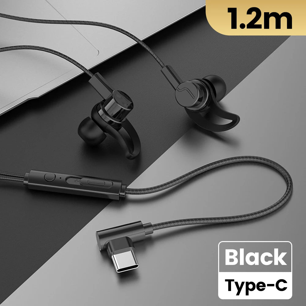 OLAF Earphones Wired Earbuds In Ear 3.5mm/Type-C 90 Degree Elbow Plug Headphones With Mic Headset Gamer Sports For Mobile Phones