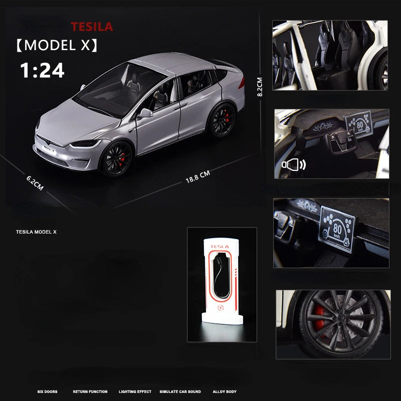 1:24 Tesla Model X Simulation Alloy Car Model Vehicle Sound And Light Pull Back Toy Car Boy Collection Decoration Gift C292