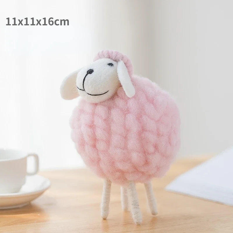 Handmade wool felt filled sheep small ornaments creative ins bedroom desktop home furnishings statue miniature crafts pendant