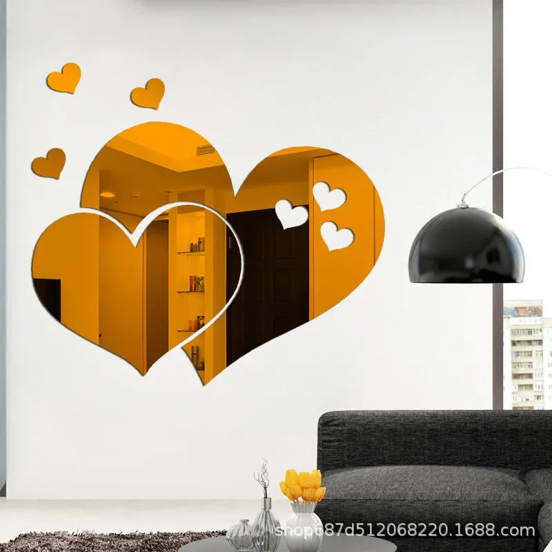 Acrylic Wall Stickers Europe Style Hearts Fashion DIY Decals Self-adhesive LOVE Wedding Background Decoration Mirror Ornament