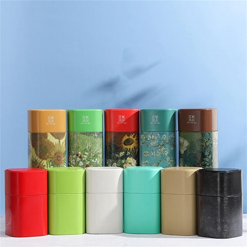 Elegant Tea Stash Jar Durable Metal Container for Herbs Storage Oil Painting Coffee Storage Container Metal Tea Box Dropshipping