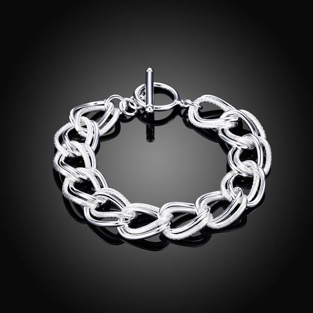 Noble 925 Sterling Silver Square Solid Chain Bracelet For Women Men Charm Party Gift Wedding Fashion Jewelry