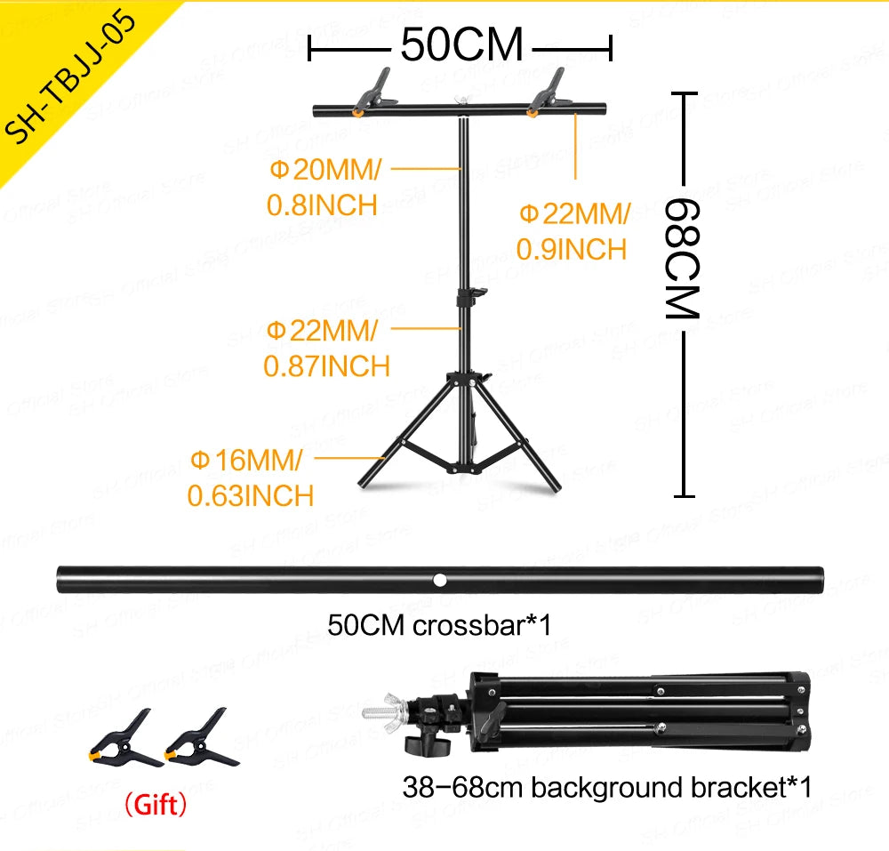 T-Shape Portable Background Stand Kit Adjustable Photography Background Photo Backdrop Frame with Spring Clamps For Photo Studio