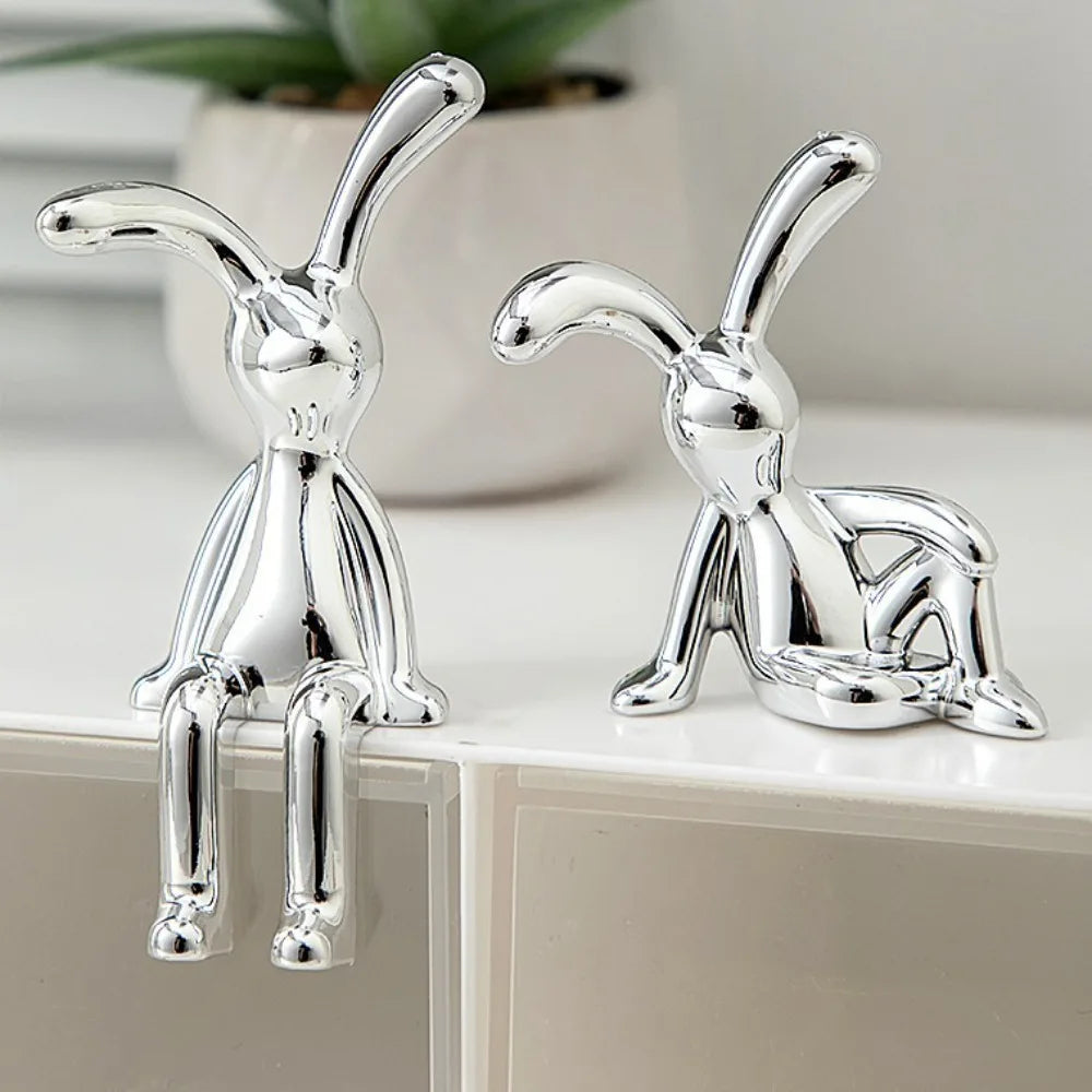 Rabbit Decorative Ornaments Cartoon Long Eared Rabbit Center Console Decor Pastable Plating Rabbit 3D Home Furnishings Ornament