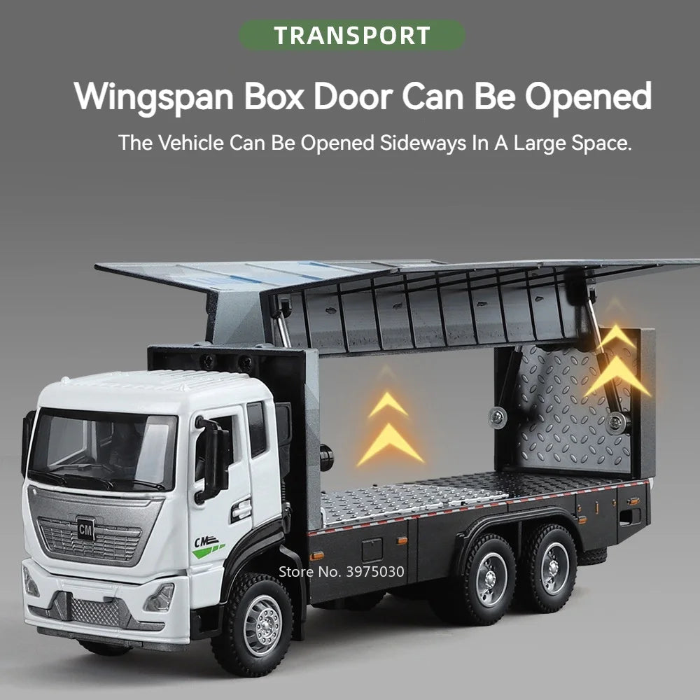 1/32 Alloy Wingspan Container Truck Toy Cars Models 5 Doors Opened Van Light Sound Transport Vehicle Children's Educational Toys