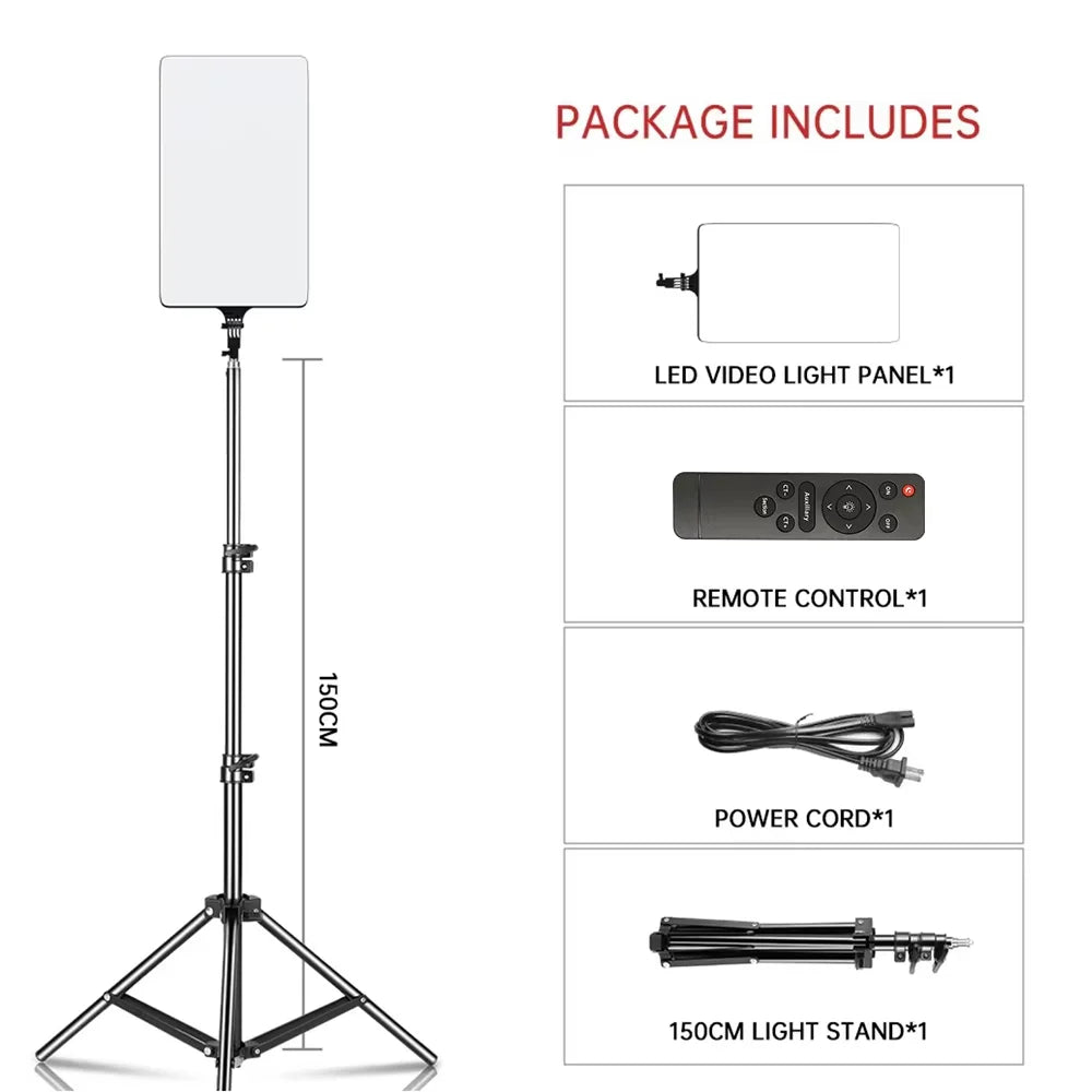 24'' LED Video Light 90W Photography Selfie Dimmable Panel Lighting Photo Studio Live Stream Fill LampTripod Stand