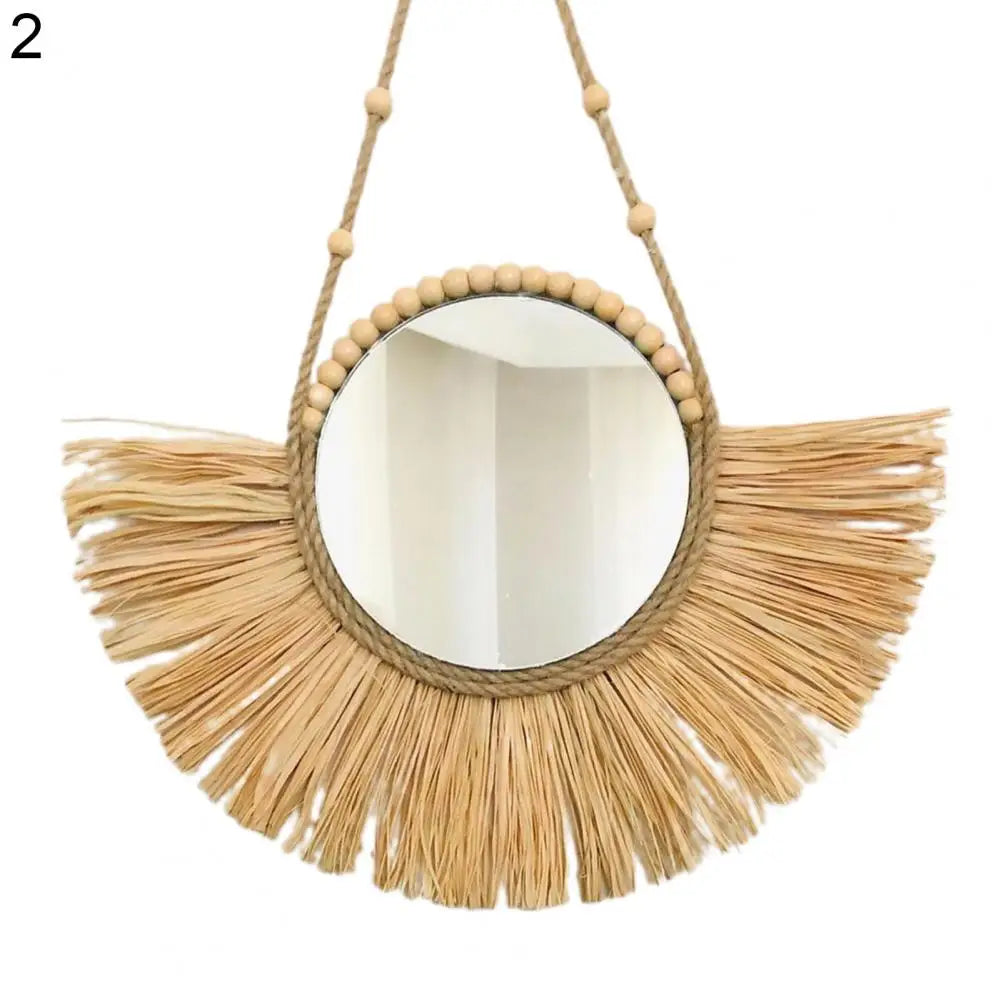 Space-saving  Unique Straw Decoration Hanging Mirror Acrylic Straw Mirror Hanging   for Living Room