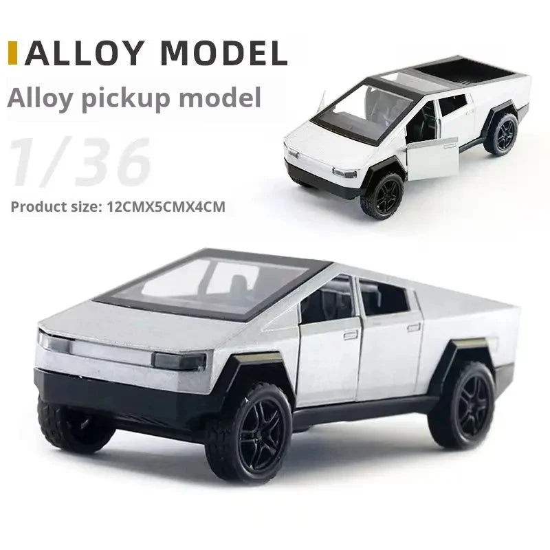 Tesla 1:36 Cybertruck Pickup SUV Alloy Car Model Diecast Metal Toy Off-Road Vehicle Pull Back Truck Toy Collection Children Gift